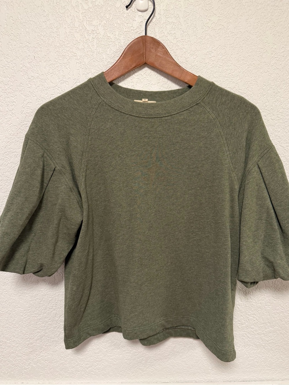 Madewell Olive Green Puff Sleeve Crewneck Sweatshirt
